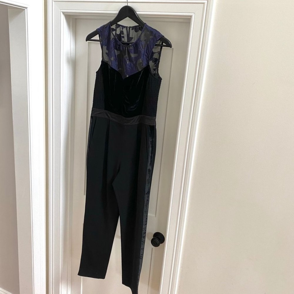 Rebecca Taylor Black and Blue Lace Pant Jumpsuit - Picture 2 of 7